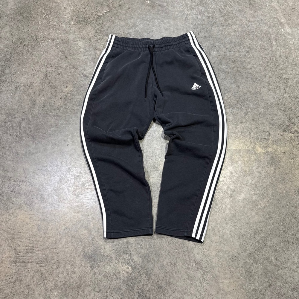 Adidas Sweatpants Mens L Black 3-Stripe Joggers Fleece Athletic Loungewear
